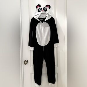 Kids Black & White Panda Zip-Up Onesie Pajamas Size 10